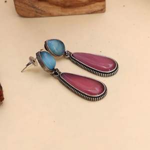 Oxidized <b>Silver</b> Dangle Earrings with Pear Cut Gemstone and Bezel Setting Women's Classic Fashion Gift - Product Image 4