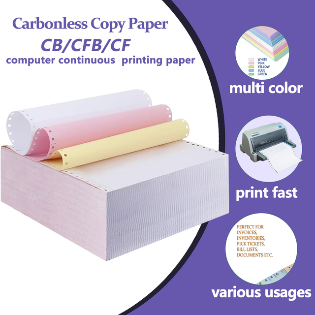 Free Samples Carbonless Computer Copy Paper 9.5 X 11 Inch Coated Front & Back 2-6 Ply for Digital Printing Dot Matrix Printer
