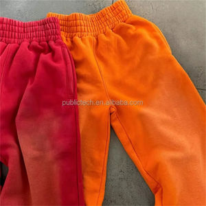 Pantalones de chándal holgados de pierna ancha para hombre, pantalones unisex de chándal rectos acampanados con diamantes de imitación y lavado ácido de algodón - Product Image 3