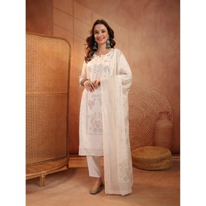 Conjunto de Kurta Anarkali de Georgette para Mujer de Rama, con Hermosos Pantalones de Algodón y Elegante Dupatta a Juego, de Entrega Rápida - Product Image 1