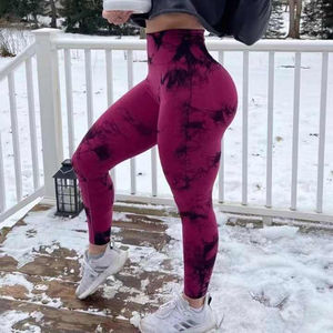 2025 nouveauté Logo personnalisé femmes taille moyenne pantalons de Yoga sans couture Scrunch bout à bout cravate teinture Leggings cordon solide motif Plus - Product Image 5