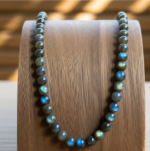 Women's 18-Inch <b>Silver</b> 925 Lock Hand Knotted Geometric Design Trendy Fashion Accessory Labradorite Stone Beaded <b>Necklace</b> - Product Image 3