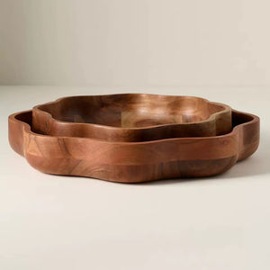 Plateau de service en bois rustique, vaisselle durable, bol en bois artisanal, décor minimaliste en bois, plat de service en bois bio - Product Image 1