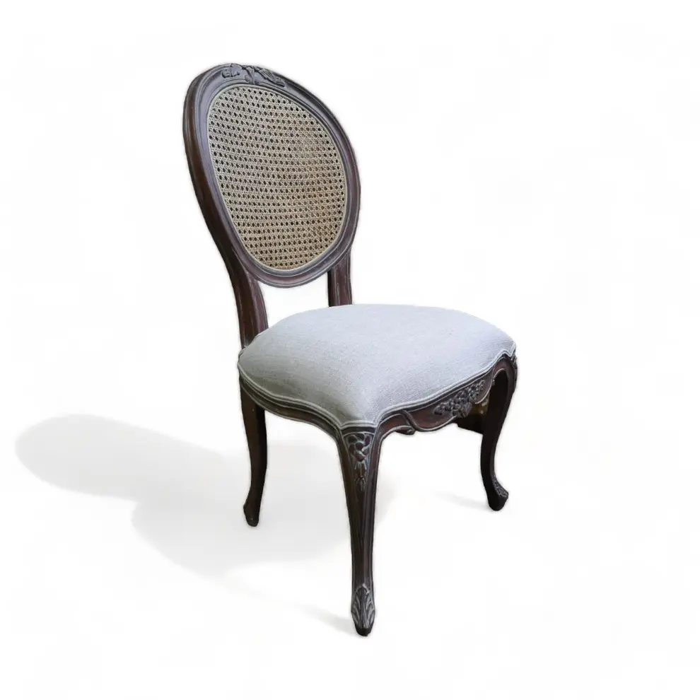 Louis yemek sandalyeleri fransız klasik Vintage ahşap sandalye antika oyma ahşap yuvarlak geri çift kamışı restoran yemek takımları