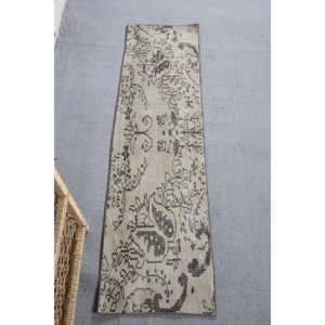 Alfombra de retazos de lana Vintage, respaldo de látex de piel de vaca marrón Beige, técnica Jacquard hecha a mano, pasillo rectangular, tamaño de 1,5x5,4 pies - Product Image 1