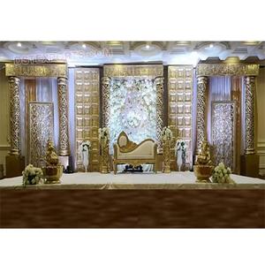 Decoración de escenario de boda de Bollywood real con temática mogol, escenario tallado dorado elegante para bodas musulmanas - Product Image 1