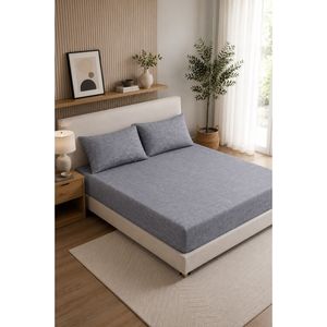 Ensemble de draps-housses extra larges 100% coton gris, respirant - Product Image 1