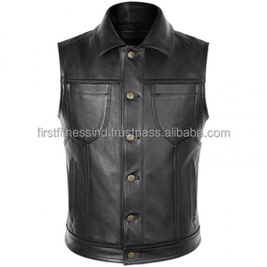 Gilet en cuir personnalisé coupe classique pour hommes hiver Moto Biker gilet avec bouton décoration noir 3D motif Style - Product Image 5
