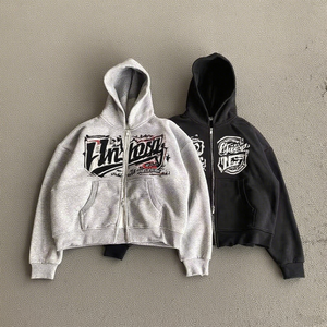 Sweat à capuche zippé uni pour homme, streetwear d'hiver, coupe classique, 100% coton molletonné, 450g, imprimé en relief, respirant, avec poche - Product Image 6