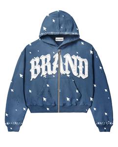 Ensembles deux pièces surdimensionnés pour hommes, sweat à capuche et pantalon brodés, survêtements en coton, survêtements en pierre du Rhin personnalisés - Product Image 2