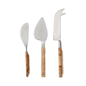 Ensemble à fromage en acier inoxydable de conception haut de gamme avec manche en rotin pour la cuisine à domicile, accessoires, ensemble de couteaux à fromage, best-seller - Product Image 5