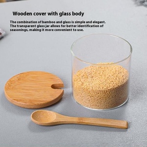 Bộ lọ gia vị bằng tre và thủy tinh gồm <span class=keywords><strong>3</strong></span> lọ với thìa gỗ để tổ chức gia vị, thảo mộc và gia vị - Product Image 3