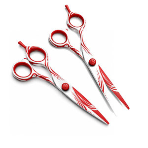 Ciseaux de coiffure professionnels, lame en acier inoxydable, design rouge et blanc, pour droitiers, usage en salon, poignée moyenne pliable - Product Image 6