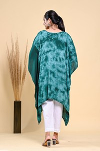 2025 verano Tie Dye verde Loose Fit Beachwear Kaftan de talla grande Midi longitud Swim Beach Wear 3/4 manga Kaftan para mujeres - Product Image 3
