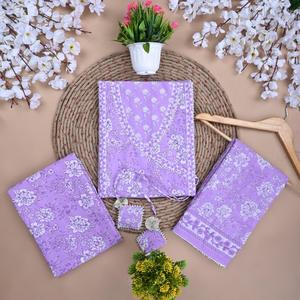 Traditional Screen Print Cotton Unstitched Salwar Kameez Suit with Cotton Dupatta (Purple-SHKS1090) - Product Image 1