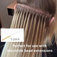 Lot de 5 extensions de cheveux en bois Boucle Aiguille Enfileur Fil Tirant Crochet Outil Silicone Microlink Perles Plumes-5 extensions de cheveux