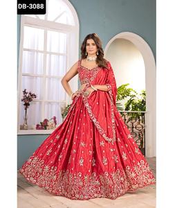 Boda india y desgaste del festival Chinon tela Lehenga Choli con lentejuelas y bordado de codding trabajo y trabajo pesado Dupatta - Product Image 1