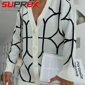 Cárdigan de Punto Sencillo para Mujer, Cuello en V, Botones, Manga Larga, Suave, Cálido, Informal, con Estampado, Ropa de Abrigo - Product Image 2