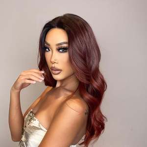 DWY T Long Curly Synthetic <b>Wig</b> with Loose Wave Style Natural Honey <b>Brown</b> with Blonde Highlight Lace Front and Transparent Lace - Product Image 3