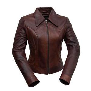 Chaqueta de cuero genuino personalizada de moda de alta calidad invierno nuevo cuello alto clásico ajustado ropa de mujer para damas - Product Image 1