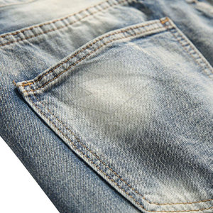 Jeans déchirés décontractés d'hiver à la mode pour hommes, pantalons confortables et respirants avec motif solide, design personnalisé, style droit - Product Image 5
