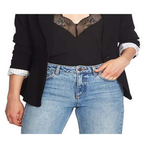 Blazer Nero da Donna Monopetto in Crepe Elasticizzato con Ricami a Quadri e Stampe, Decorazioni in Paillettes - Product Image 3