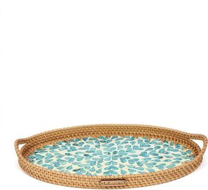 Bandeja de almacenamiento de pan de fruta ovalada hecha a mano, cesta de mimbre tejida para servir incrustaciones, bandeja de ratán madre perla de nácar por HF CRAFTS - Product Image 5