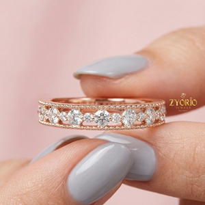 Anillo de Oro de 14K con Diamante de Laboratorio de Corte Redondo Vintage, Anillo de Boda con Milgrain, Joyería para Mujer - Product Image 2