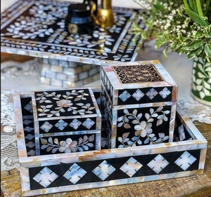 Cadeau arabe incrustation de nacre Mubkhar Bakhoor brûleur plateau boîte ensemble Oud brûleur moyen-orient encensoir incrustation d'os - Product Image 3