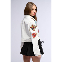 Veste en jean pour femmes tendance avec broches brodées à la main, coton respirant, vêtements d'extérieur vintage personnalisés