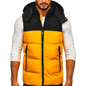 Gilet matelassé d'extérieur pour homme avec logo personnalisé, col montant en lin, poche zippée, veste en noir uni, veste d'hiver - Product Image 3