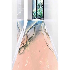 Blue and Pink Marble <b>Chenille</b> <b>Rug</b>: Contemporary Accent <b>Rug</b>,With Pile Soft <b>Rug</b> - Product Image 5