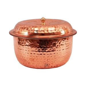 Casserole en cuivre isolée à double paroi avec couvercle Plat de cuisine fait à la main Beau chauffe-aliments - Product Image 5
