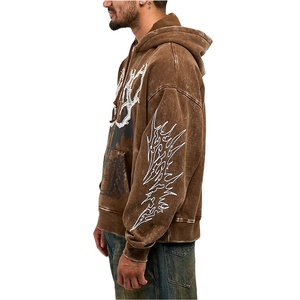 Sweat à capuche délavé à l'acide pour hommes de haute qualité Logo personnalisé basique en coton mélangé Active Wear Hiver Motif solide Technique de teinture unie - Product Image 2