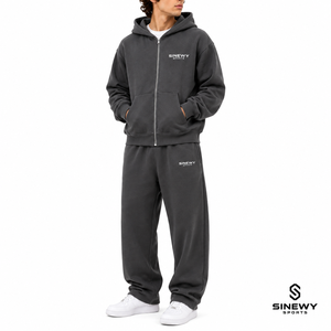 SINEWY Men's <b>Charcoal</b> Gray Full Zip Printed Eco-Friendly Hoodie Tracksuit Set Cotton Fleece <b>Joggers</b> Casual Regular Fit Winter - Product Image 5
