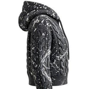 Sweat à capuche personnalisé en tricot torsadé avec broderie frontale, motif éclaboussures de peinture, ourlet et poignets côtelés, cordons de serrage, style streetwear pour femme - Product Image 4
