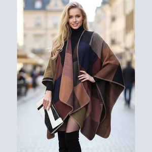 Bufanda Larga Jacquard Ecológica para Mujer, Diseño Abierto, Cálida para Viajes, Estampado a Cuadros, para Uso Diario en Otoño e Invierno - Product Image 2