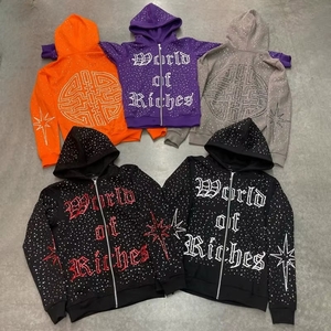 เสื้อฮู้ดผู้ชายแบบสวมใส่สบายสำหรับฤดูหนาว ประดับด้วยคริสตัล ซิปแบบเต็มตัว รับผลิตตามแบบ OEM/ODM ผ้าฝ้าย 100% ยูนิเซ็กซ์ กันยับ ซักแห้งเร็ว ขายส่ง - Product Image 5