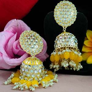 Classic Kundan <b>Jhumkas</b> <b>Earrings</b> Traditional Craftsmanship with Sparkling Regal Charm Timeless Beauty Fashion Dangle Hanging - Product Image 2