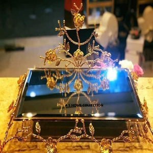 Floral Golden Elegant Decorative Design Chocolate Serving Tray in Brass Gold Color Superior Quality Hotel <b>Sweet</b> Chocolate Tray - Product Image 3