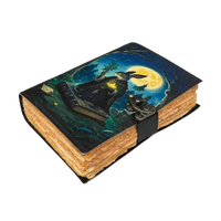 Grand journal vintage fait main en cuir véritable, 400 pages, Grimoire Lapin de Pâques, Livre de sorts vierge, Galaxie Demi-Lune de Noël