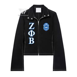 Personalizado griego Zeta Phi Beta Sorority ropa bordada estilo motorista con cremallera Jeans chaqueta de mezclilla parafernalia griega - Product Image 1