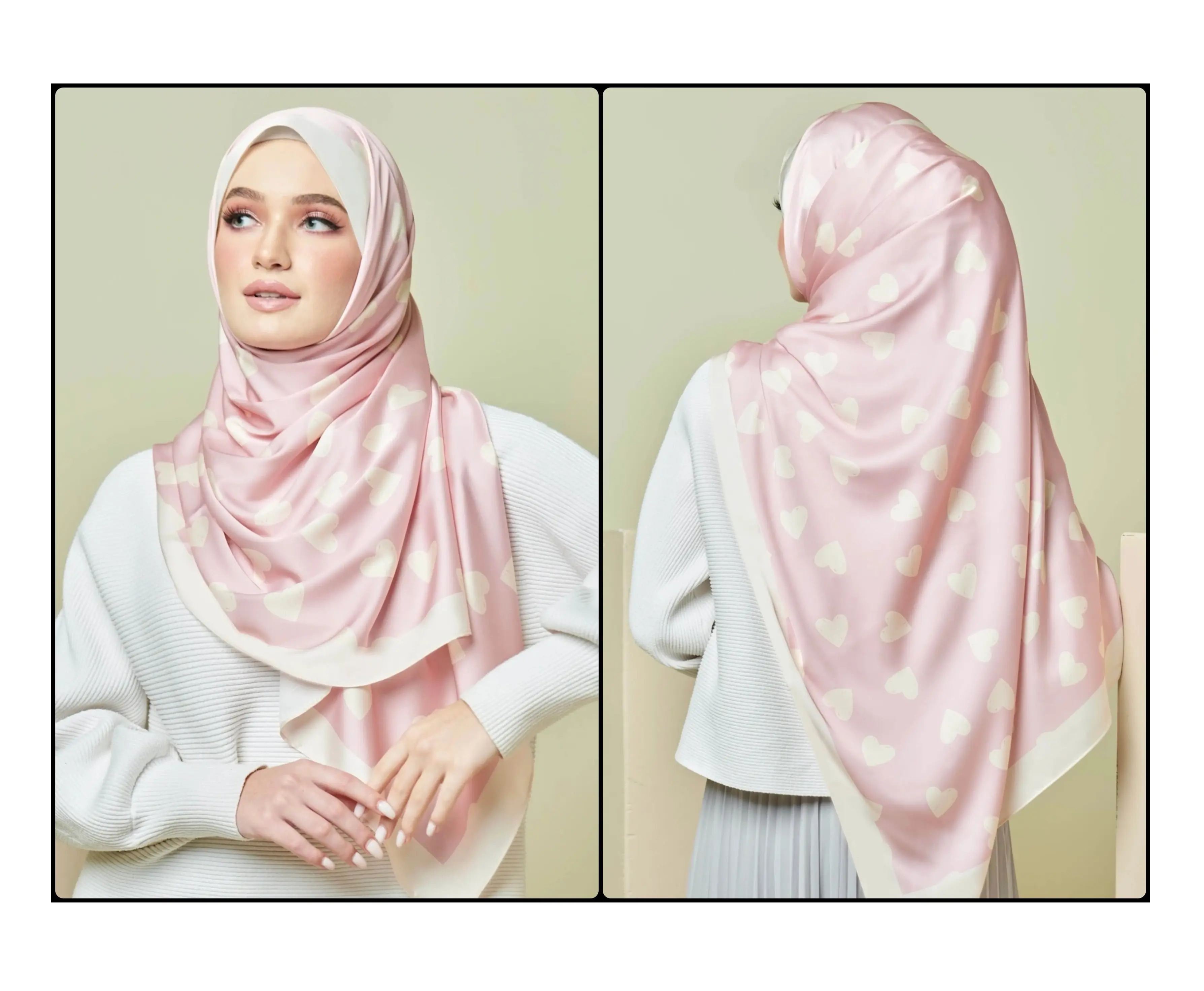 Customized Design Printing New Low Cost Soft Silk Heart Shape Scarf Hijab Shawl Stoles For Women