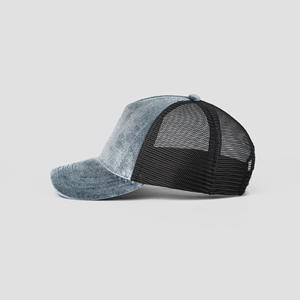Chapeau de camionneur en velours classique légèrement incurvé à 5 panneaux avec logo personnalisé en maille casquettes de sport respirantes pour l'extérieur - Product Image 4