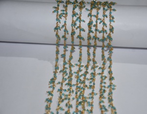 Blue topaz hydro Bead gold plated wire wrapped Cluster <b>Rosary</b> Beaded Chain Jewelry Bracelet. necklace Making chain beads chain - Product Image 2