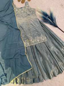 Traje Sharara Antra Lifestyle para Mujer, Estilo Indio Pakistaní, para Fiestas, Estilo Bollywood, Seda Fendy Pesada, Secado Rápido, Protección Solar - Product Image 3