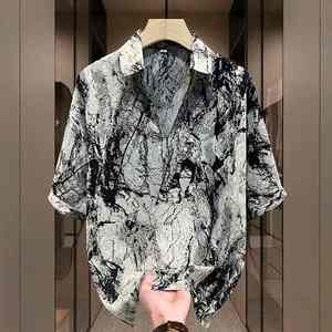 Moda de verano para hombre para polo con cuello en V de manga corta y media manga suelta impresa patrón 3D superior - Product Image 3