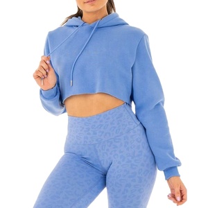 Mode décontracté lâche couleur unie haut court à capuche plaine grande taille surdimensionné coton recadrée best-seller nouveau Design - Product Image 1