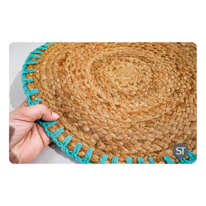 Napperons en jute tressé naturel couleur bleu sarcelle 40x40 cm tapis de Table carrés pour décoration de vaisselle rustique en vrac exportation de gros - Product Image 1