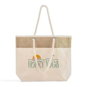 Personalized <b>Large</b> Fancy <b>Canvas</b> Rope Tote <b>Bag</b> Customized Jute/Cotton Tote <b>Bags</b> Geometric Pattern Medium Size for Foods-RJ260 - Product Image 3